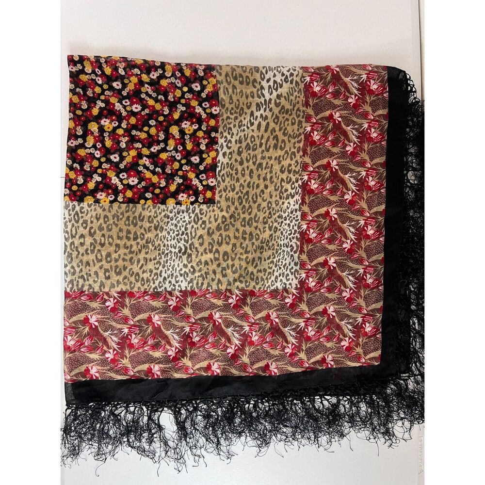 Sheer Floral Animal Print Boho Scarf
